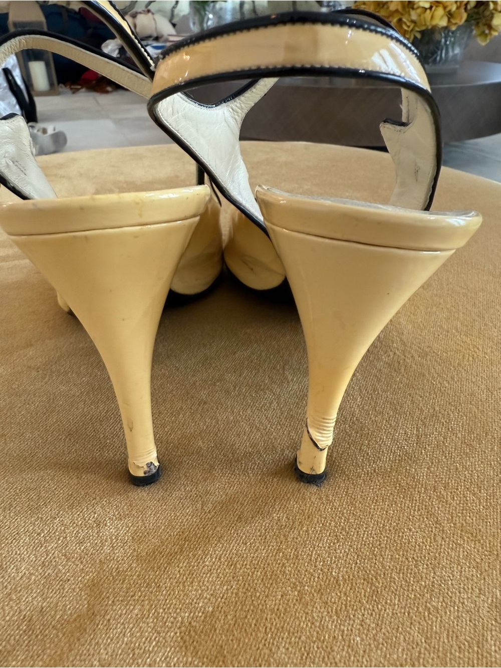 Prada Yellow Patent Leather Mary Jane Slingback Heels with Black Trim - Picture 5 of 11